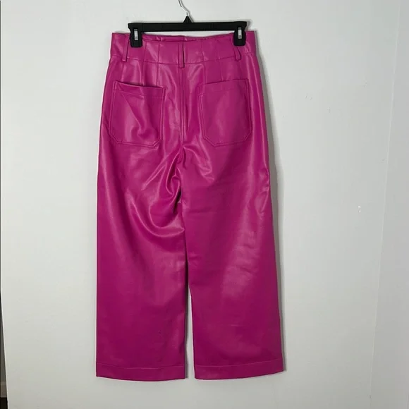Anthropologie Maeve The Colette Faux Leather Magenta Cropped Wide Leg Pants - Picture 5 of 9